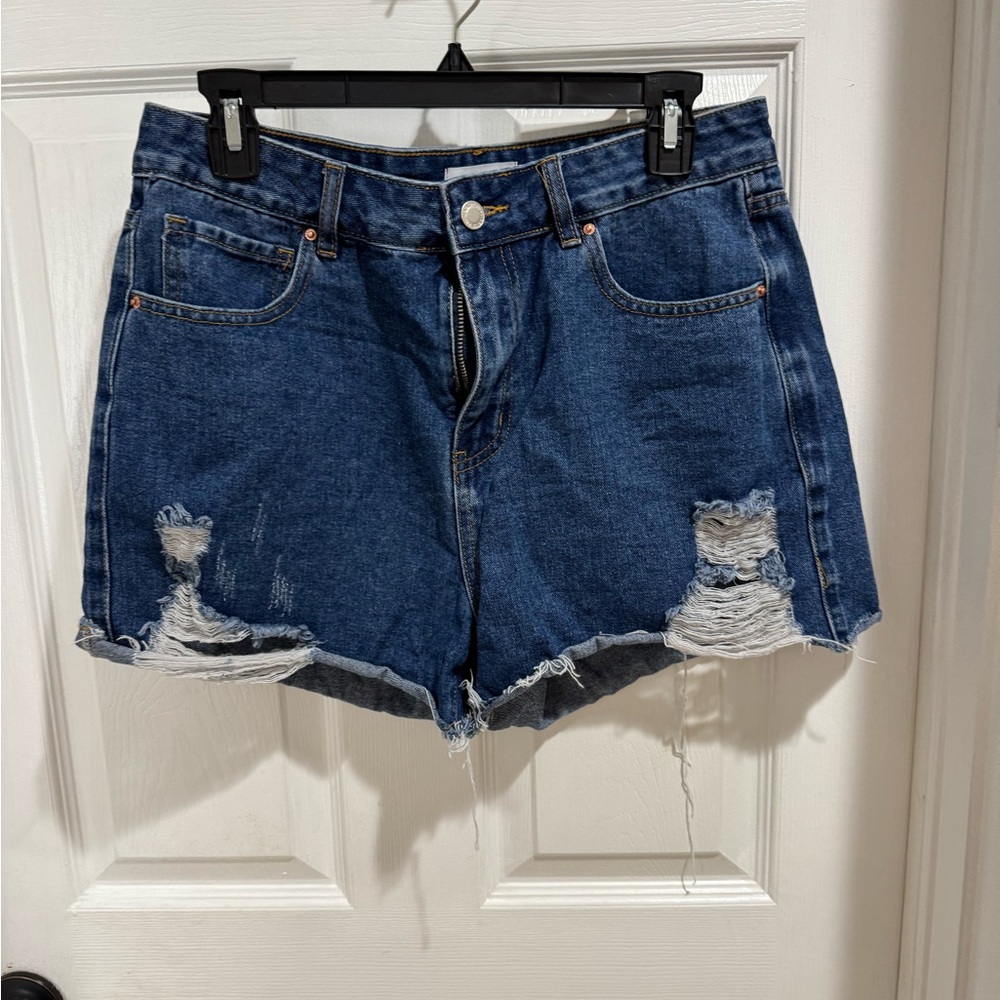Khaki and Blue Sz 13 Denim‎ Distressed Women's Shorts
